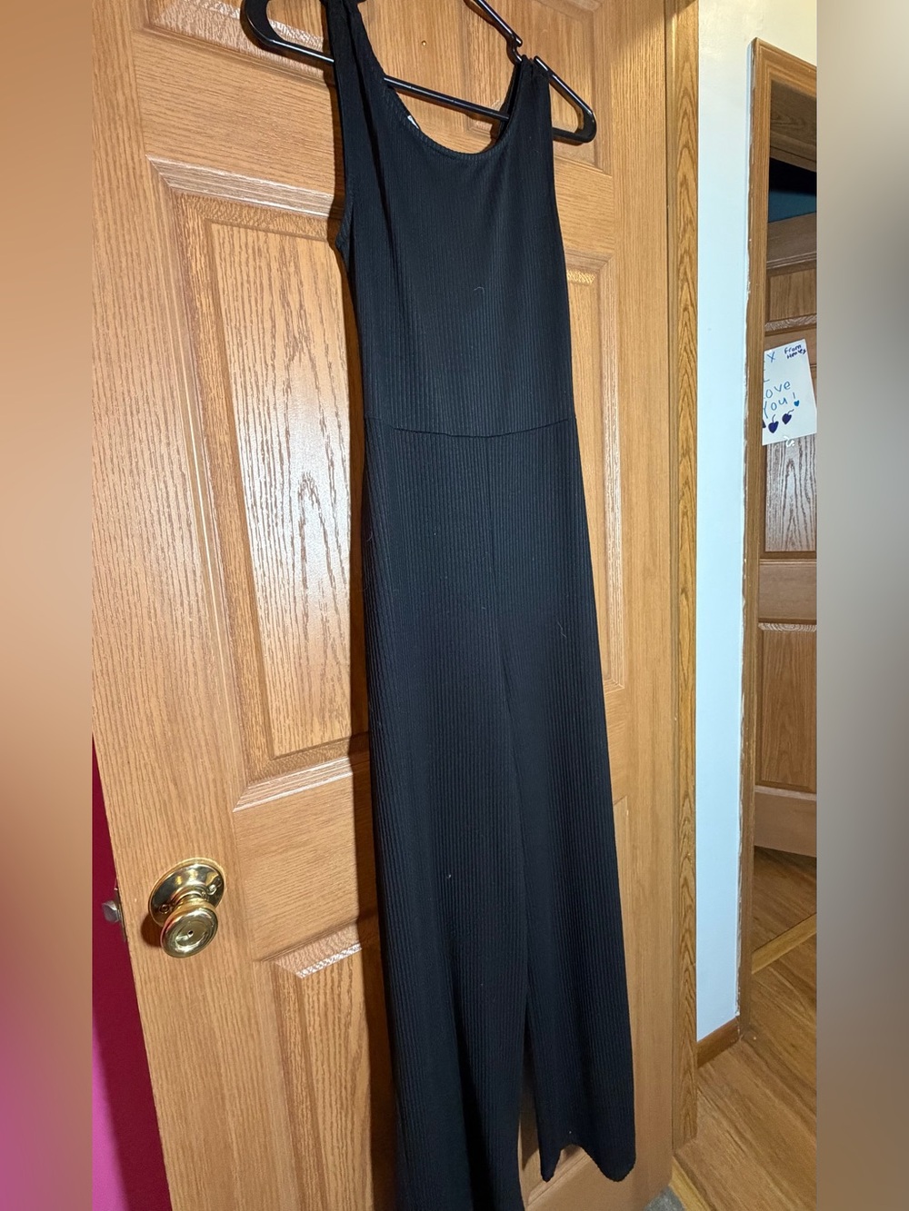 Sleek Black Ribbed Wide-Leg Jumpsuit